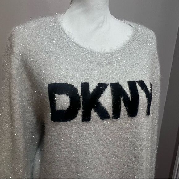 NWT DKNY Metallic Sweater womens size XL with bell sleeves in gray and black - Picture 3 of 10